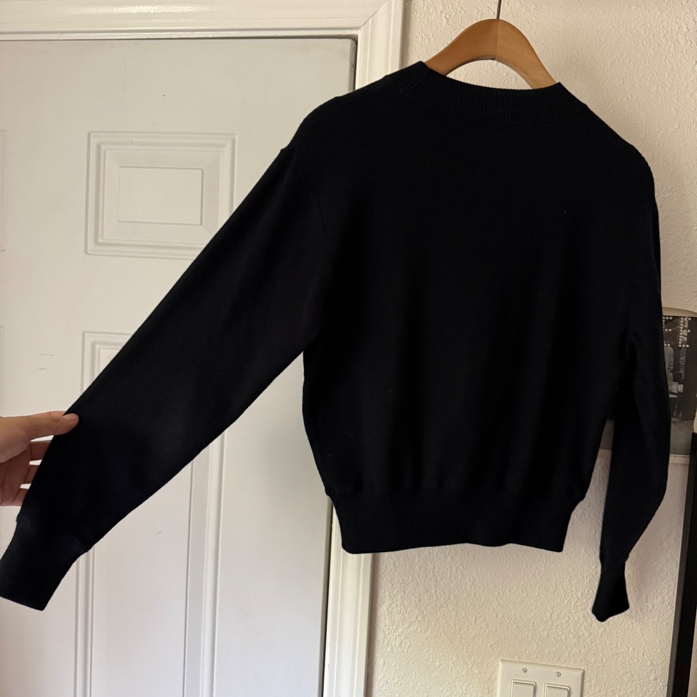 ENTIREWORLD black cotton boxy cropped long sleeve pullover sweater - Picture 3 of 4